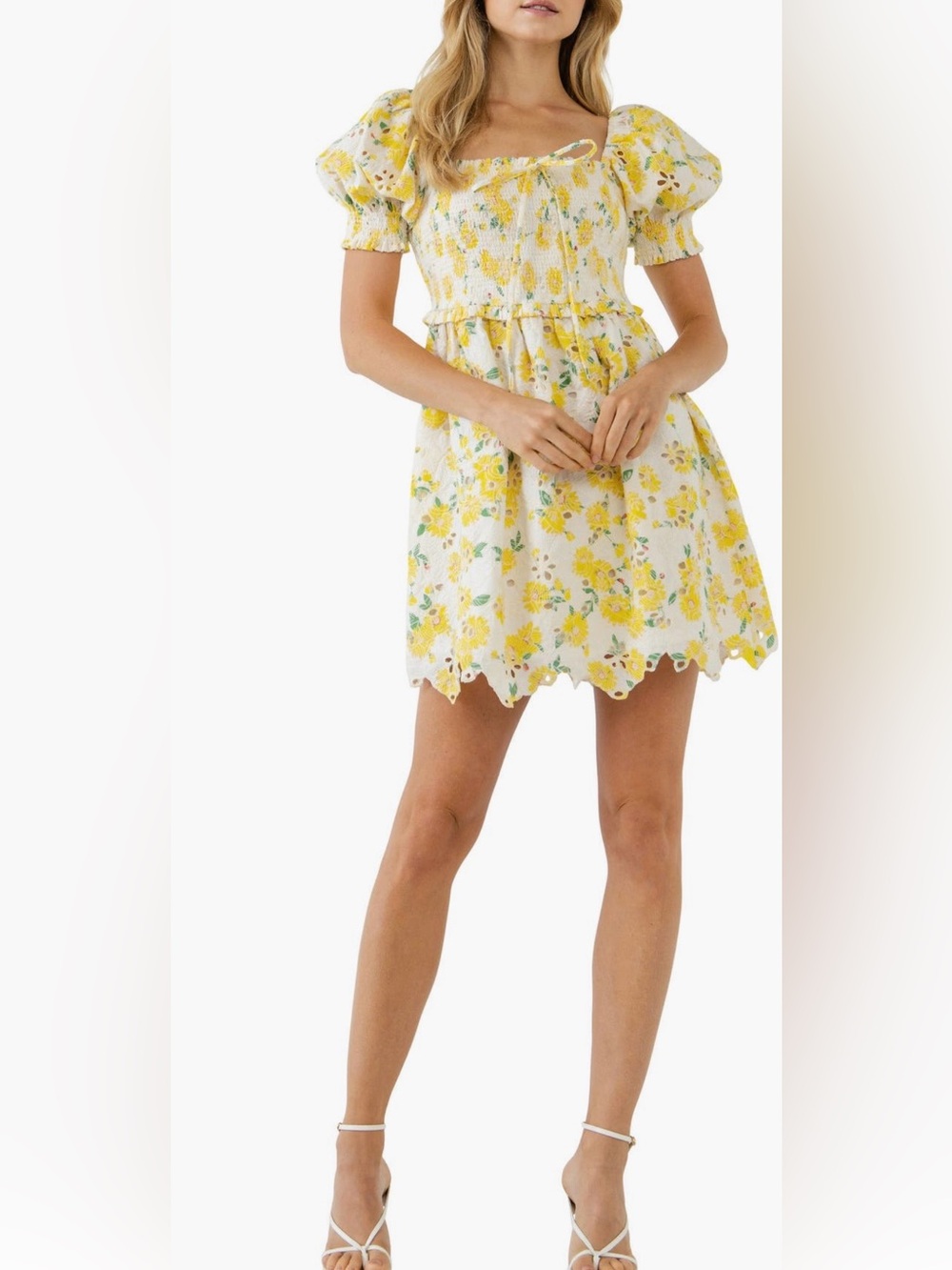 NWT Free the Roses White and Yellow Floral Mini Dress